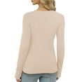 thumbnail image 4 of Lenpel Long Sleeve Shirts for Women V Neck Ribbed Knit Slim T-Shirts Tight Tunic Blouses Going out Tops with Thumb Holes(Beige,XX-Large), 4 of 7