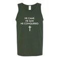 thumbnail image 2 of Wild Bobby, He Came He Saw He Conquered Inspirational/Christian Men Graphic Tank Top, Forest Green, XX-Large, 2 of 6