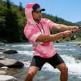 thumbnail image 2 of OIOLOYJM Hoodies for Men Sun Protection UPF Camo Short Sleeve Hooded T Shirts Rash Guard Quick Dry Running Fishing Tops Light pink L, 2 of 5