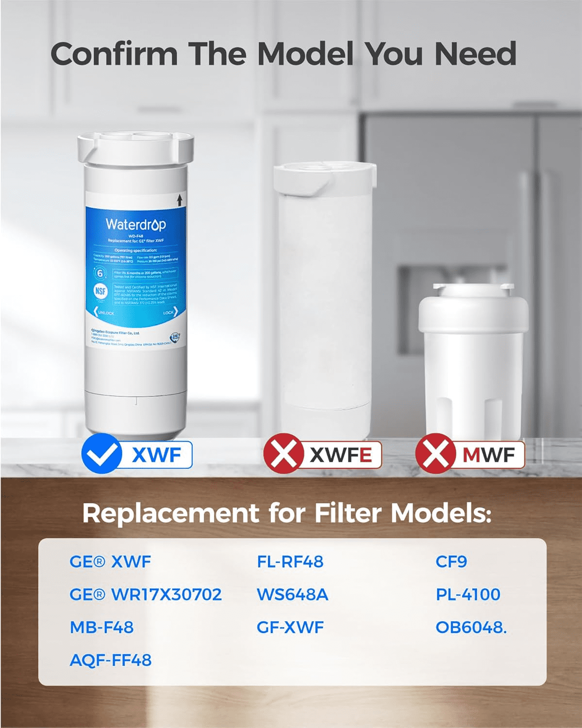 Waterdrop XWF Water Filter for GE® Refrigerator, Replacement for XWF GE® ,6 Filters (not XWFE)