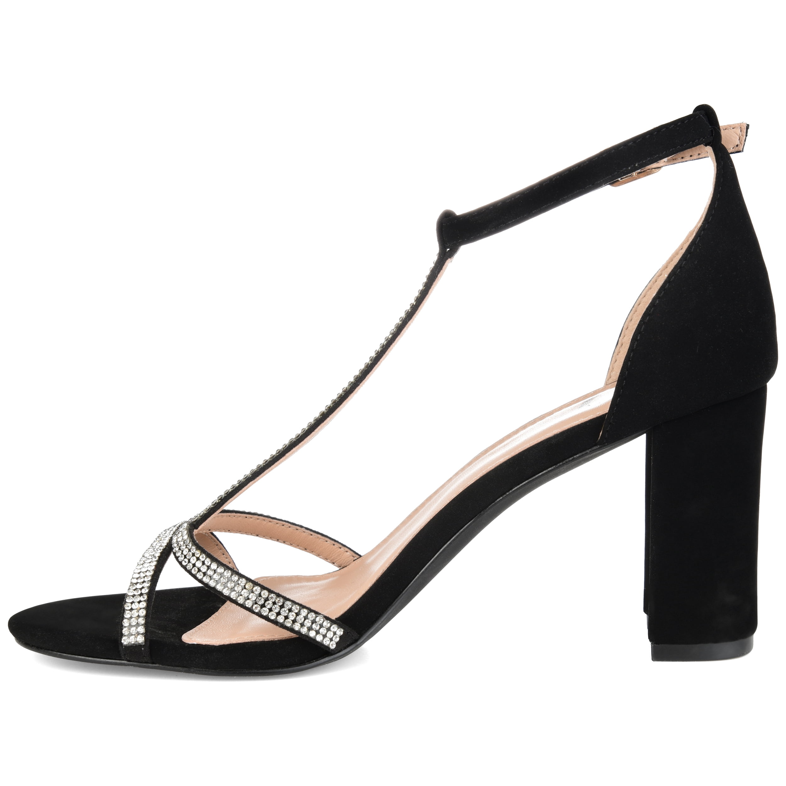 Journee Womens Denali Rhinestone Detail Block Heel Sandals