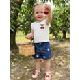 thumbnail image 3 of BemeyourBBs Toddler Baby Girls Summer Clothes Little Girl Cherry Denim Outfits 3D Cherry Lettuce Trim Ribbed Tank Tops and Elastic Embroidery Jeans Denim Shorts Set, 3 of 9