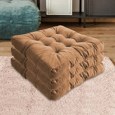 

Floor Pillow Square Tufted Thicken Solid Square Cushion 22 x 22 Meditation Seat Cushion Khaki 3 Pcs