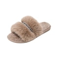 thumbnail image 2 of uublik Indoor Fuzzy Slippers for Women Winter Indoor House Shoes Comfortable Couple Home Footwear, Khaki, 2 of 7