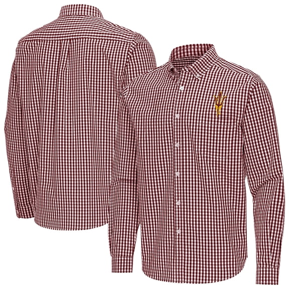 Men's Antigua Maroon Arizona State Sun Devils Ellis Woven Tri-Blend Long Sleeve Button-Down Shirt