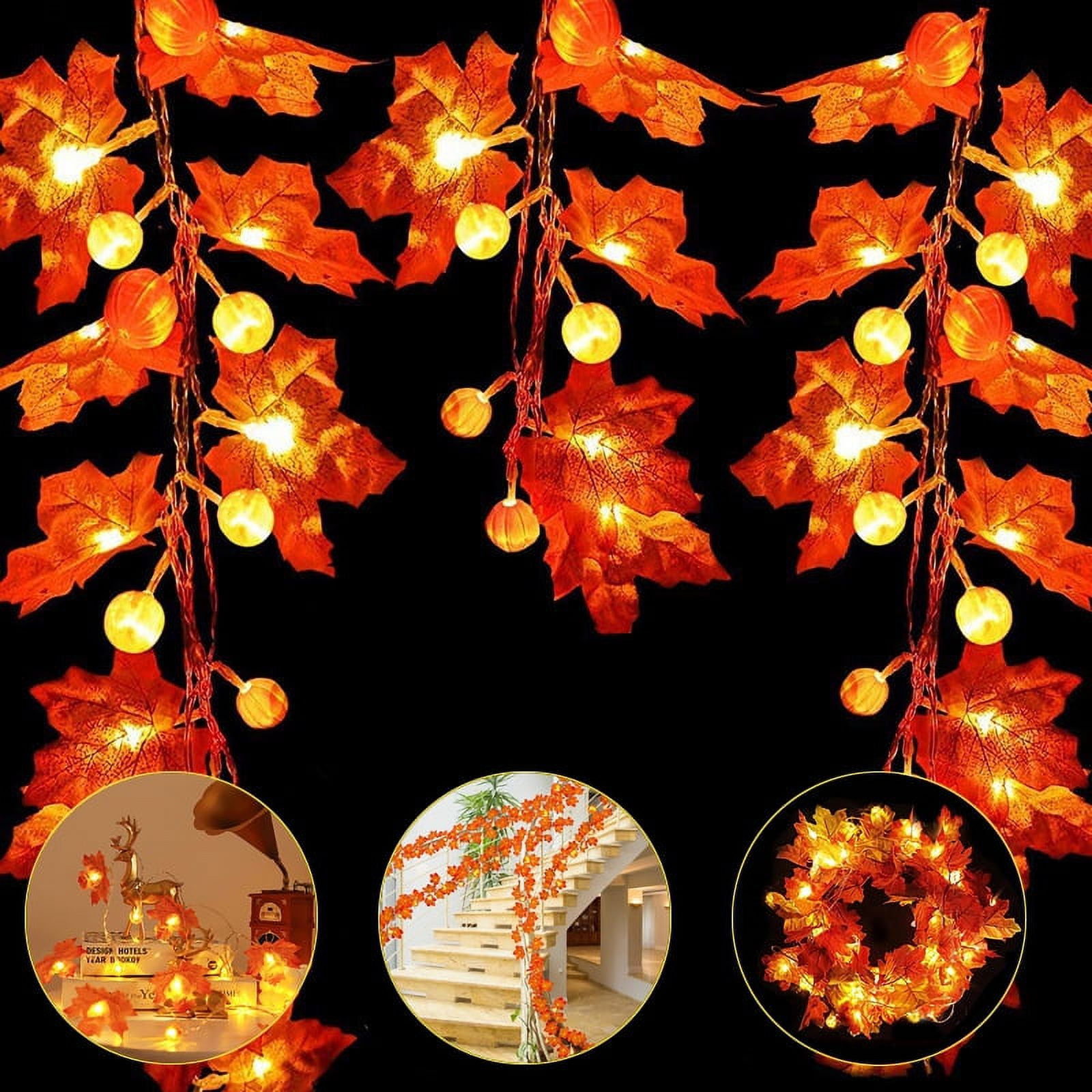 Thanksgiving Maple Leaves Lights 20ft 40 LEDs Fall Leaves Garlands with Lights Waterproof Battery Operated String Lights for Halloween Autumn Harvest Festival Outdoor Garden Party Decor