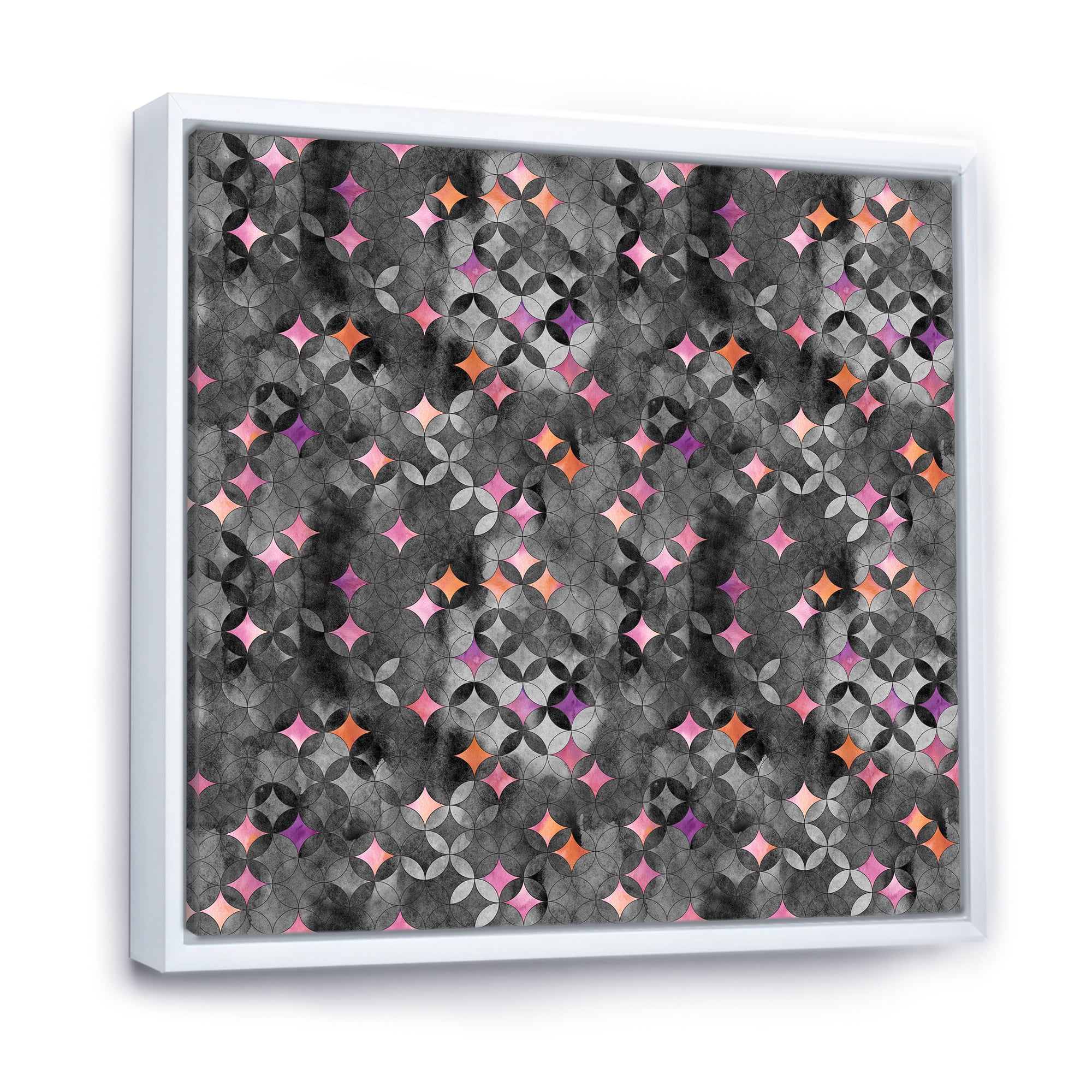 Designart 'Geometry Pink Stars With Intersecting Circles' Modern Framed Canvas Wall Art Print