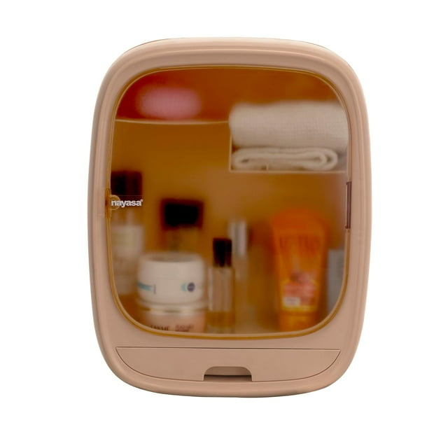 Armoire de Bain Ovale, Boîte de Rangement, Rangement, Porte à Fermeture Magnétique Semi-Transparente, Armoire de Salle de Bain, Résistante à l'Humidité, Portable, Résistante à la Rouille, Résistante aux Taches (Brun) Lot de 1