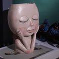 thumbnail image 3 of Hadanceo Flowerpot,Flowerpot Decoration Beautiful Art Design Fine Workmanship Hold Cheeks Holding Knees Decorative Resin Indoor Outdoor Plant Face Planter Household Supplies, 3 of 8