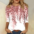 thumbnail image 2 of Sexy Tops for Women Fall Floral Print Blouse 3/4 Sleeve Crew Neck Plus Size Tshirts Dressy Casual Shirts Going Out Tops for Women Fall Fall Clothes for Women 2024 Trendy (Pink), 2 of 5