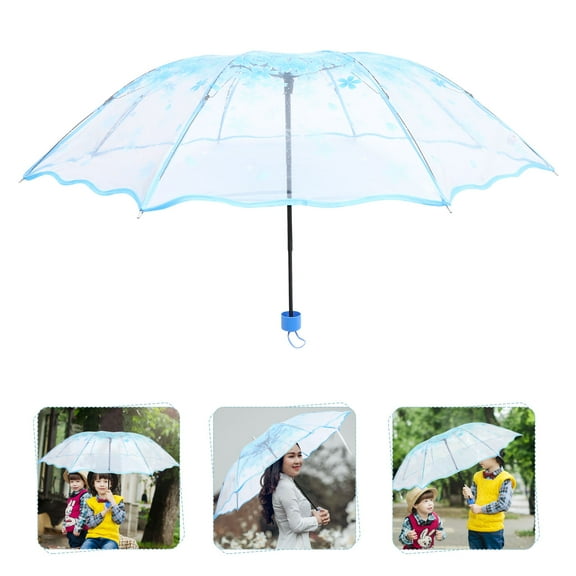 EXHUMKY Lightweight Blue Folding Umbrella for Outdoor Use Travel Plastic Wind and Rain Protection 42.0 Inches