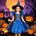 thumbnail image 3 of Girls Witch Role-Play Party Dress Set with Hat and Magic Wand Mesh Tutu Skirt for Halloween Fall Blue 1-12 Years, 3 of 4