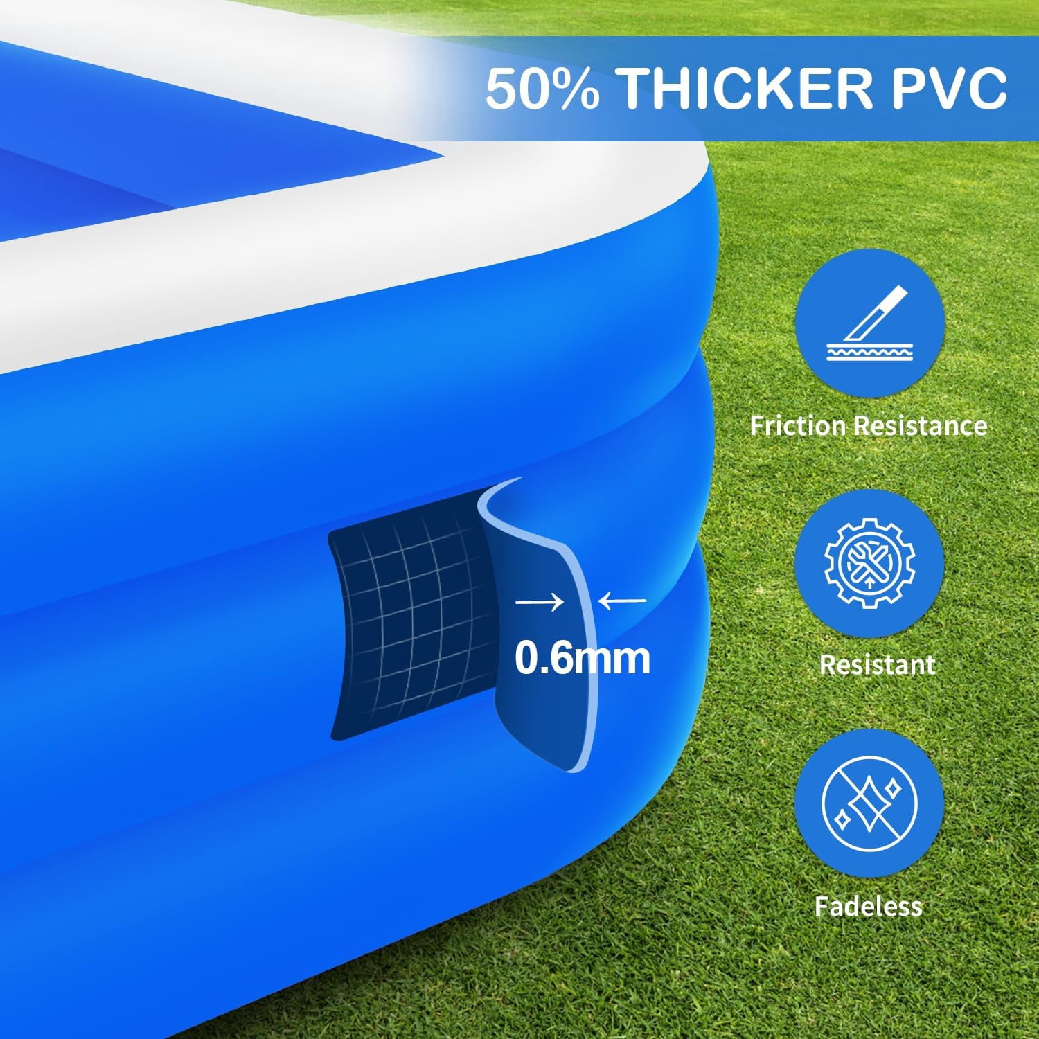 Large Inflatable Swimming Pool 145" X 74" X 22" with Repair Patch for Family Backyard Water Party