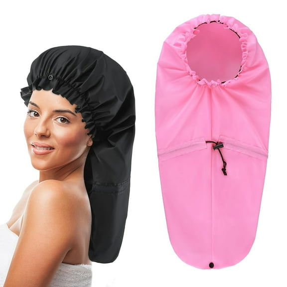Aniceparthy  Black, Pink  2 Pcs new Large Shower Cap for Braids, Extra Long Shower Cap for Women Long Hair & Locs, Waterproof Hair Bonnets for Dreadlocks Drawstring Bath Caps for Women & Men