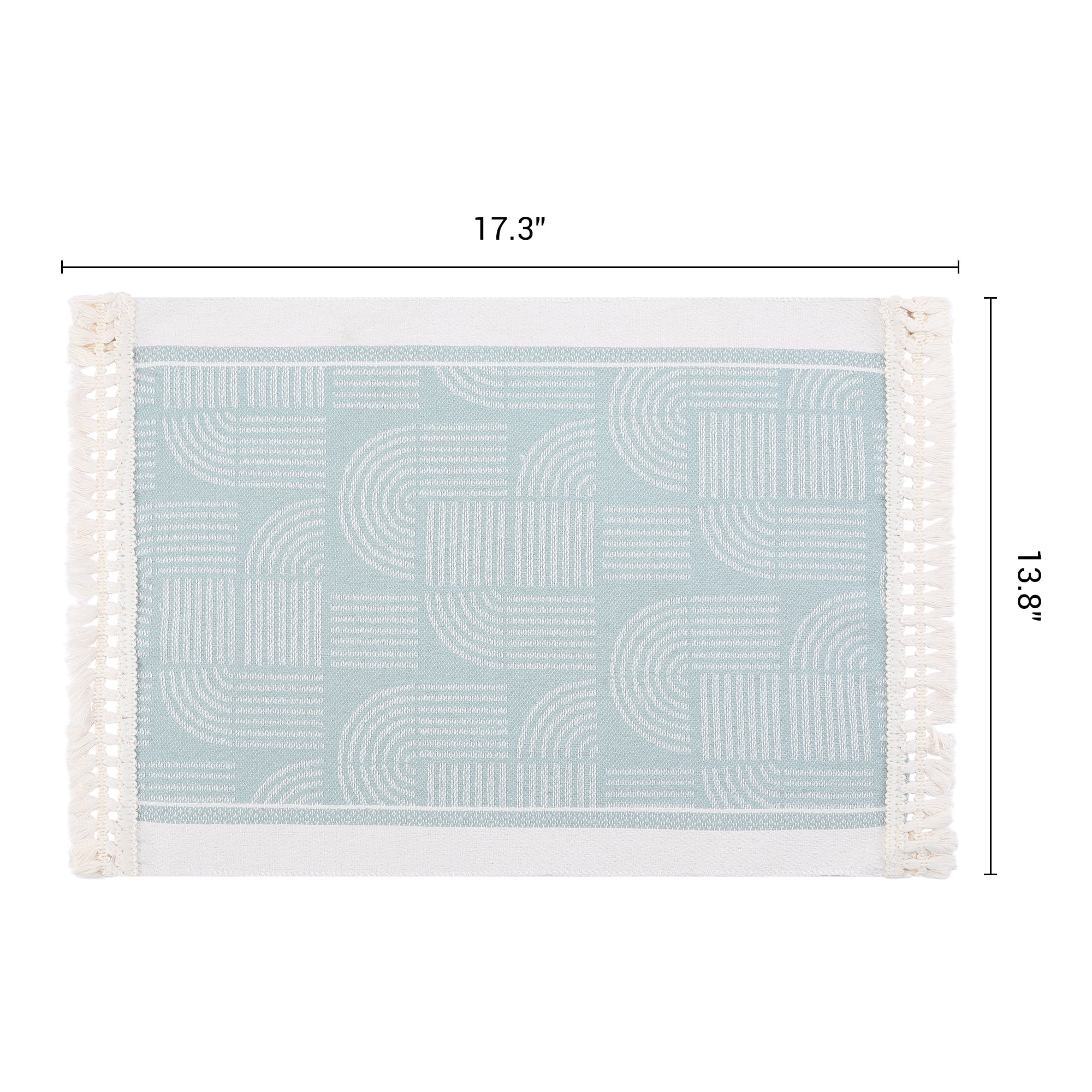Unique Bargains Set of 4 Linen Farmhouse Placemats Green/White 17.7x13.8inch