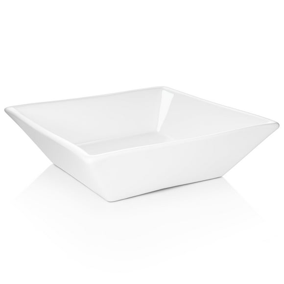 Miligoré Évier de Salle de Bain Moderne en Céramique Blanche Carré Biseauté 16 Pouces x 16 Pouces - Bol de Meuble-Lavabo au-Dessus du Comptoir