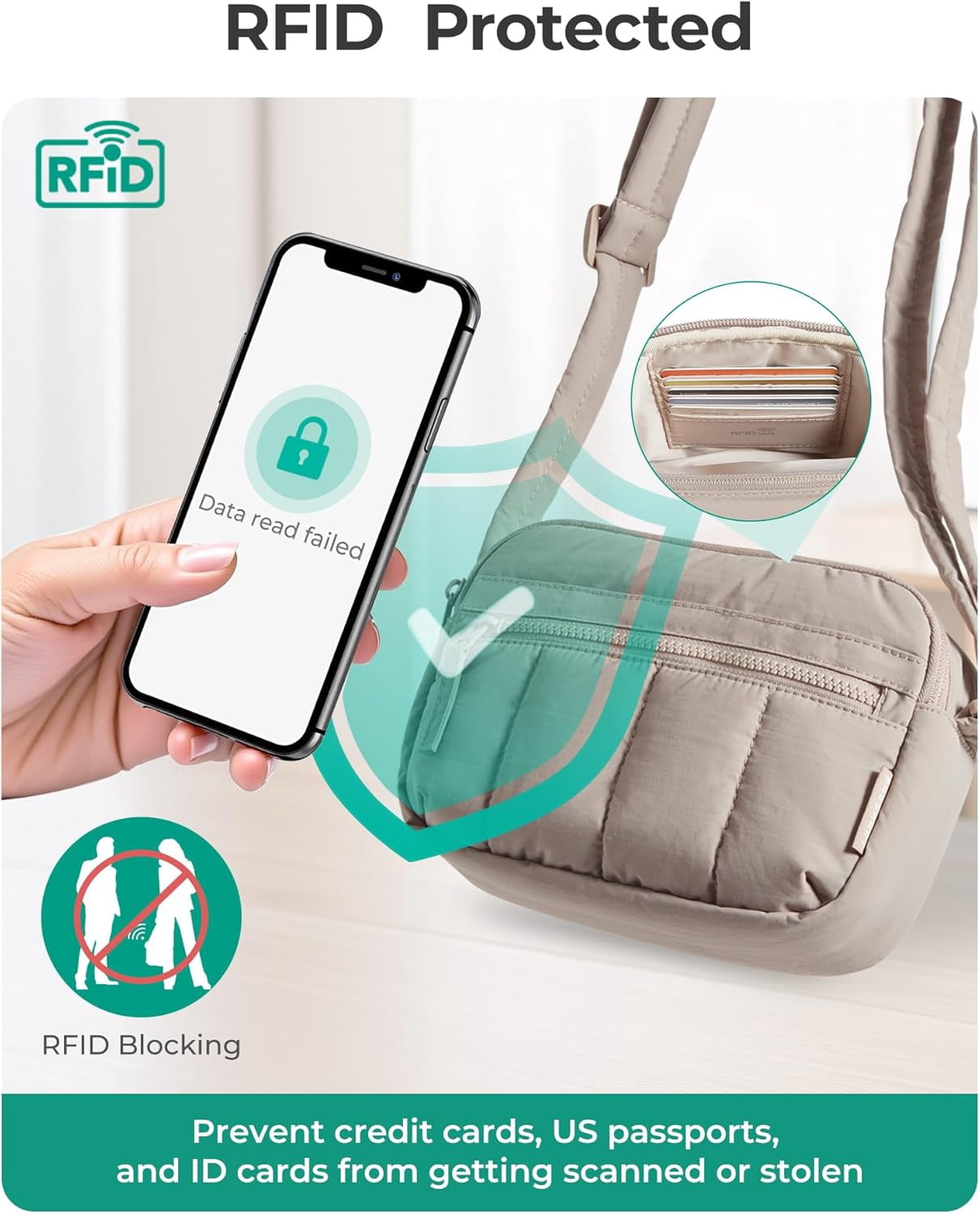 Kwuty Cross Body Purse, Mini Crossbody Bags for Women Travel Purse, Puffy Shoulder Handbag Wallet with RFID Blocking Slots（Brown-small）