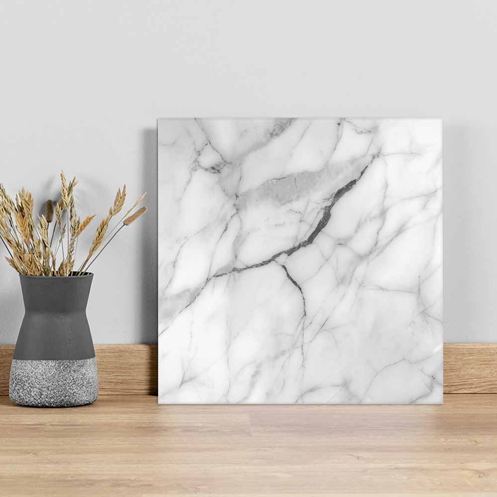 White Marble Canvas Wall Art, Grey White Abstract Art Framed Wall Decor Modern Artwork Prints Painting for Living Room, Bedroom, Kitchen & Cafe Decor 16x16 Inch