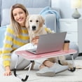 thumbnail image 3 of Foldable Laptop Table, Portable Bed Desk Tray, Lap Desk with USB Ports, Pad & Cup Holder, Drawer - Laptop Stand for Writing/Drawing/Homework/Breakfast-Pink, 3 of 6