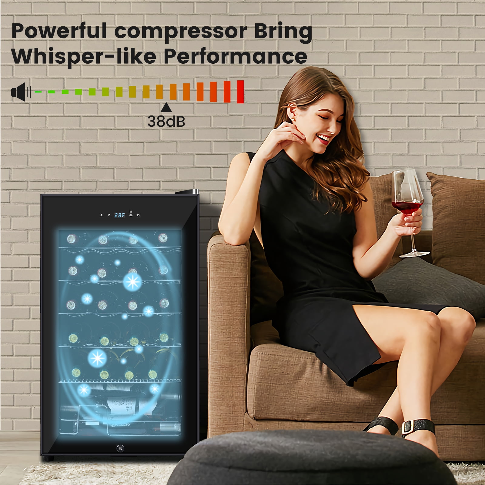 Colozo 17 Inch Wine Fridge Cooler, Under Counter Beverage Refrigerator Cooler with Adjustable Shelves