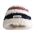 thumbnail image 2 of dianhelloya Women Winter Hat Striped Color Matching Soft Plush Crochet Windproof Warm Thick Anti-slip Elastic Unisex Fisherman Hat Beige, 2 of 8