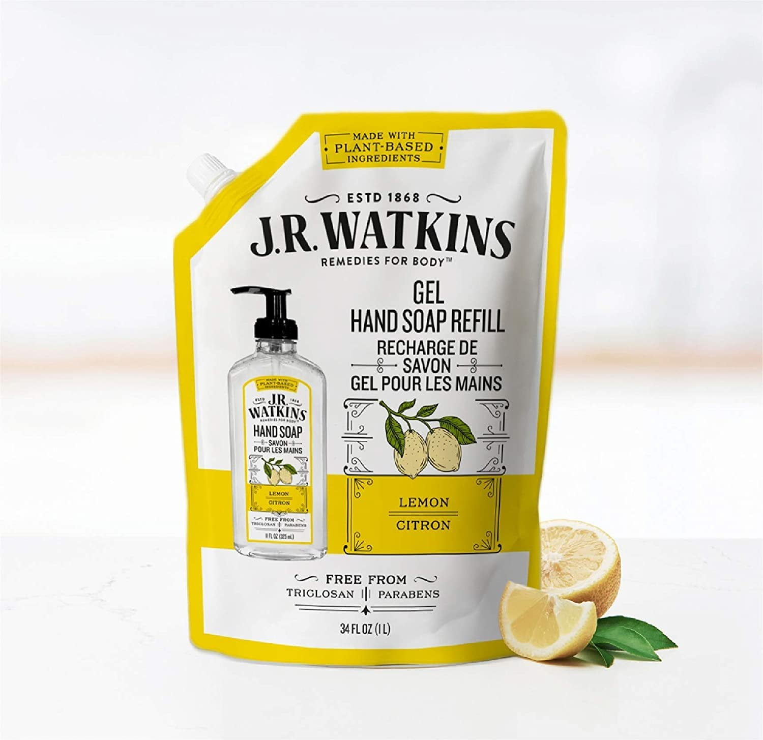 J.R. Watkins Liquid Hand Soap Lemon 34 oz Refill, Pack of 3