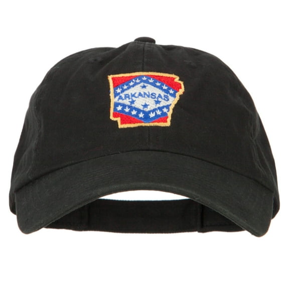 Arkansas State Map Flag Embroidered Low Profile Cotton Cap - Black OSFM