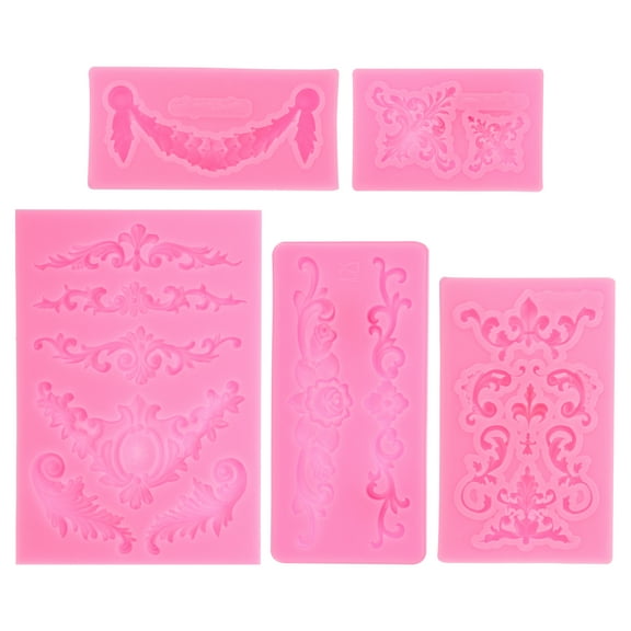 Uxcell 5Pcs Polymer Clay Mold Clay Mold Fondant Mold 3D Baroque Iod-Mold for Crafts Air Dry DIY Cakes, Pink