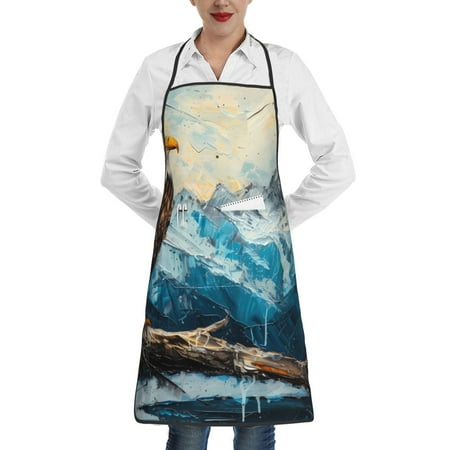 

Pofeuu Iceberg Bald Eagle Print Aprons with Pockets Cute Aprons for Kitchen Cooking Server Barber Chef Apron