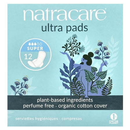 Natracare Organic Cotton Natural Ultra Pads Super with Wings 12 ea