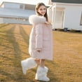 thumbnail image 4 of Girls Winter Jacket Thick Hooded Coats Warm Long Windproof Parka Coat Puffer Coat Padded Overcoat Outerwear Fleece Lined Kids Padded Jacket for Girls & Boys Autumn, Winter Clothes Pink 7-8Years, 4 of 7