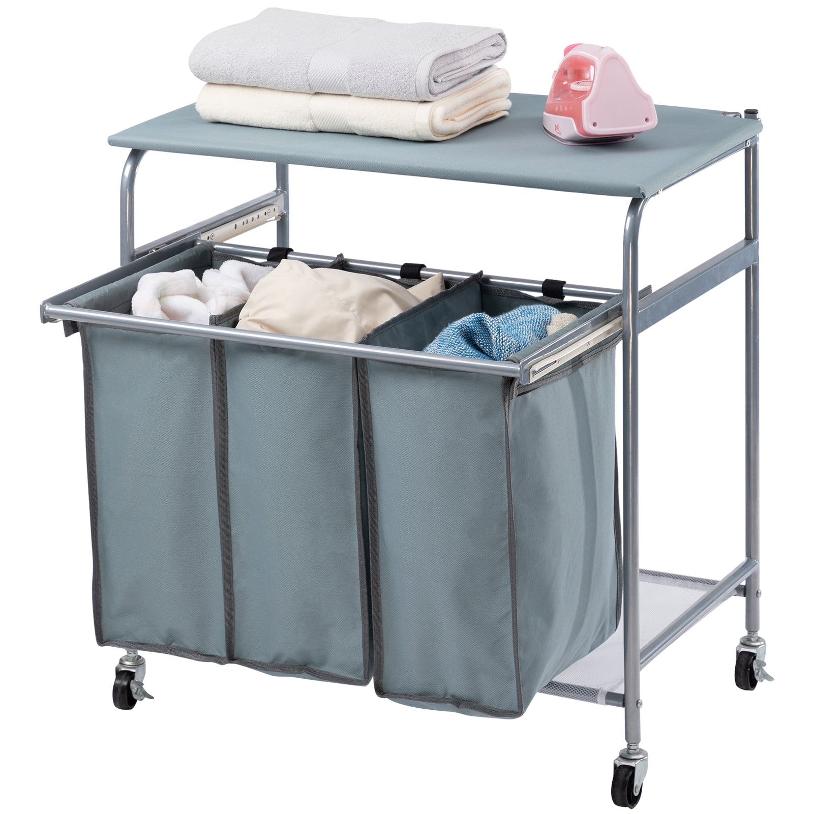 HollyHOME Rolling Laundry Sorter Cart with Openable Ironing Board and