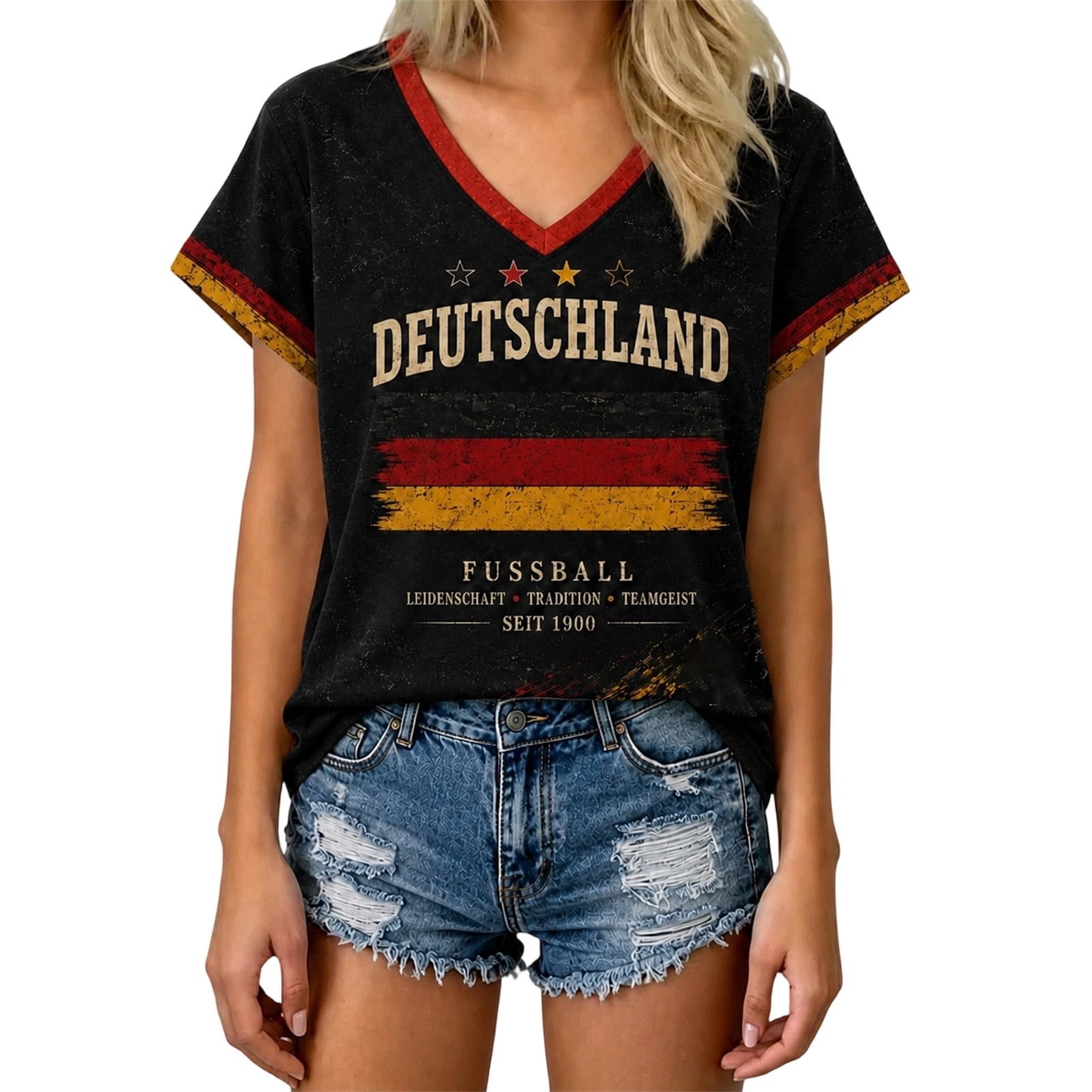 Women's Football Jersey Shirts Germany V Neck Short Sleeve German Graphic Crew Neck T Shirt Top Casual Summer Tee Tops XXL