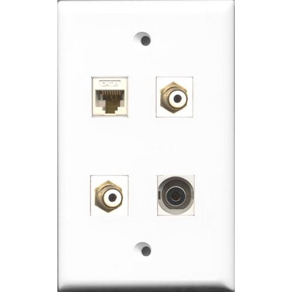 RiteAV - 2 Port RCA White and 1 Port 3.5mm and 1 Port Cat6 Ethernet White Wall Plate
