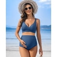 thumbnail image 3 of Alove Maternity Swimsuit Solid Color High Waisted Shoulder Straps Bikini Set Push Up Two Piece Swimwear Deep V Neck Pregnancy Bathing Suits, 3 of 8