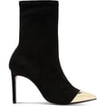 thumbnail image 2 of Schutz Luh Black Stretch Suede Gold Pointed Toe Stiletto Heel Fitted Ankle Boots (Black, 7), 2 of 6