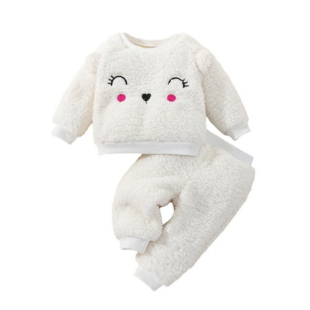 

Toddler Baby Girl 2Pcs Outfit Long Sleeve Smiling Face Pattern Plush Tops +Long Pants Set