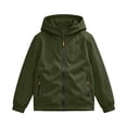 thumbnail image 4 of Boys Waterproof Windbreaker Outdoor Jacekt Lightweight Full Zip Fall Fashion Soft Lining Kids Raincoat with Hood Army Green 5-14, 4 of 8