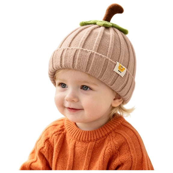 Joykidd Toddler Halloweem Pumpkin Knit Beanie Ribbed Stretchy Infant Hat for Fall Daily Outings and Holiday