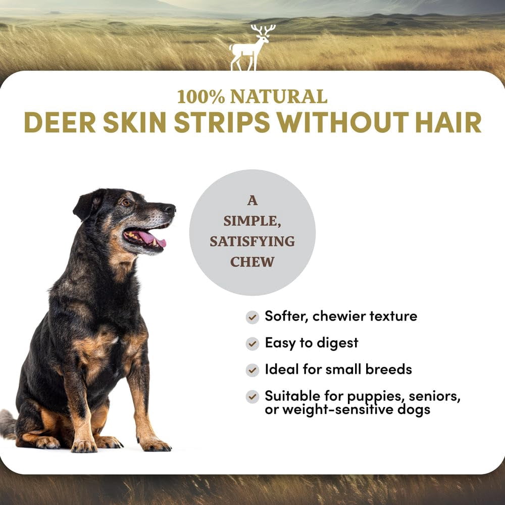 Oldfield Naturals Deer Skin Strips Dog Treats, Venison Dog Chews, Air Dried Hair-Free Deer Skin, Single Ingredient High Protein Natural Dog Chews for Sensitive Dogs, 2.2 lb