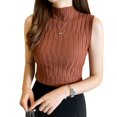 thumbnail image 1 of Gilets Sans Manches à Col Roulé Ajustés en Tricot pour Femmes, Couleur Unie, Mode, Jaune, 1 of 3