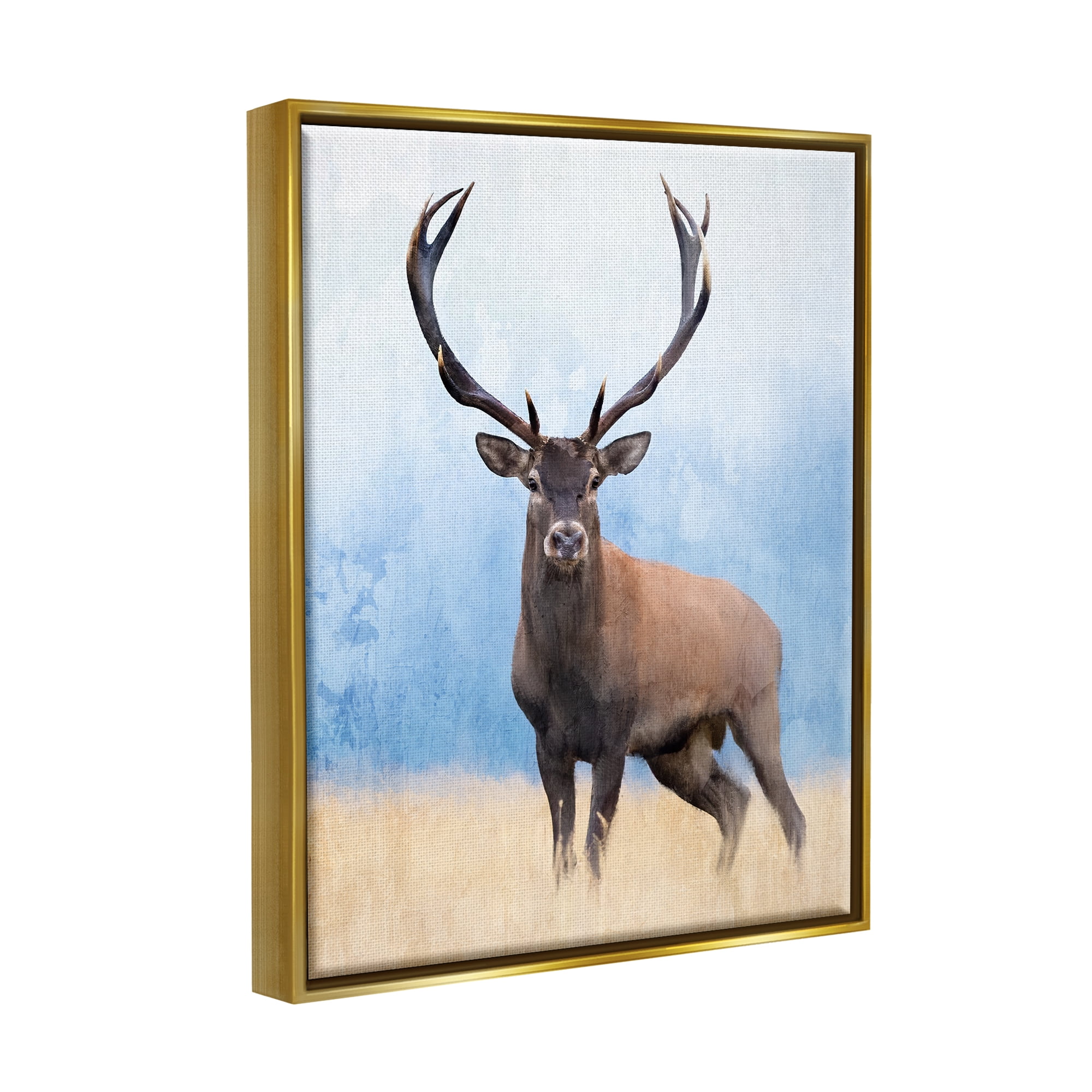 Stupell Industries Deer in Open Field Animals & Insects Painting Gold Floater Framed Canvas Art Print Wall Art, 25 x 31