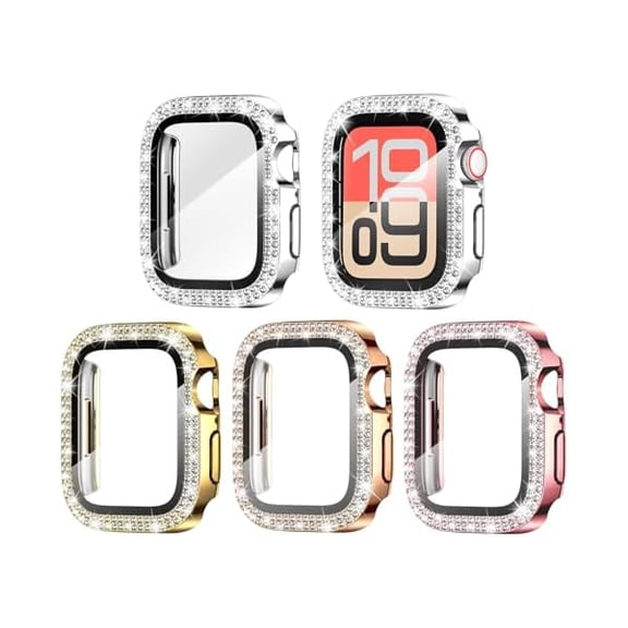 4-Pack Bling Case for Apple Watch Screen Protector 40mm Series 6/5/4, SE 3/2/1, Women Glitter Diamond Rhinestone Protector for iWatch Cover Accessories 40 mm