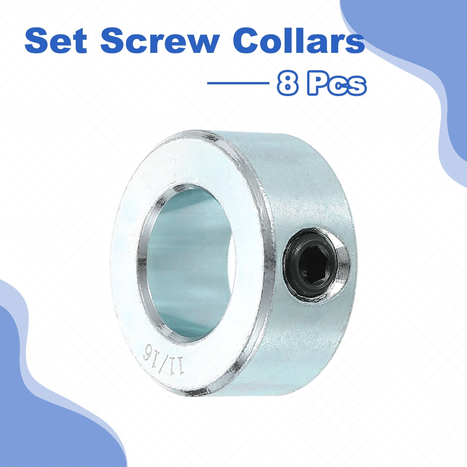8pcs Set Screw Collars 11/16" Bore Carbon Steel Shaft Collars, 1-1/4" OD, 9/16" Width Lock Axle Collar Clamp