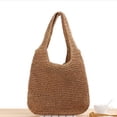 thumbnail image 3 of Sonducket Bolso de cesta de paja trenzada para mujer, reutilizable, informal, elegante, de Color sólido, con bolsillo con cremallera, para compras de Bolsas de mensajero y de hombro caqui oscuro Sonducket AP012119-02, 3 of 6