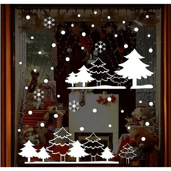 Snow Tree Village ~ Christmas Décor: Wall or Window Decal White 2 sections 29" x 32" combined