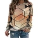 thumbnail image 1 of Camisas informales de manga larga para mujer, sudadera de cuello redondo con estampado de rombos geométricos, jersey de cuello redondo, Tops tipo túnica holgados Pompotops  FGAJ964, 1 of 6