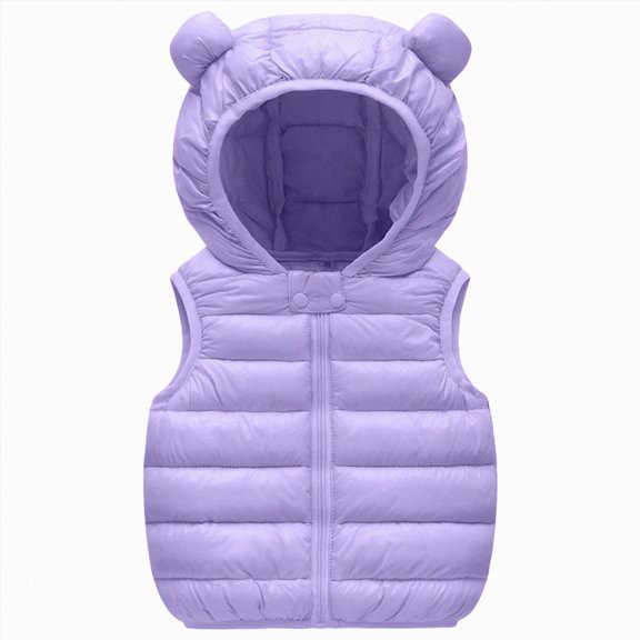 Xyant Baby Boys Girls Hooded Puffer Vest Toddler Winter Lightweight Sleeveless Bear Ears Zipper Up Jacket (Purple,6-12 Months)