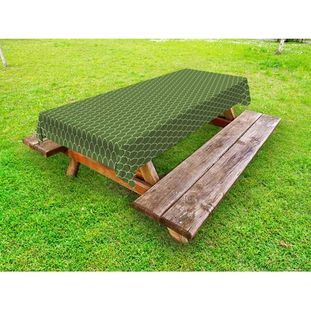 

Green Outdoor Tablecloth Vivid Forest Natural Colored Geometric Wave Like Round Edged Shaped Image Decorative Washable Fabric Picnic Tablecloth 58 X 120 Inches Olive Green and White by Ambesonne