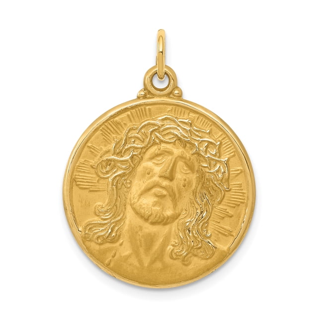 14k Yellow Gold Jesus Medal Necklace Charm Pendant Religious
